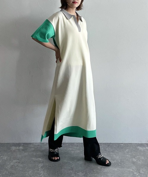 PAGEBOY(ページボーイ)の「バイカラーポロワンピース(ワンピース・レディース・ブラック/オフホワイト・FREE)」の3枚目の写真