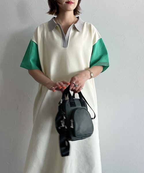 PAGEBOY(ページボーイ)の「バイカラーポロワンピース(ワンピース・レディース・ブラック/オフホワイト・FREE)」の4枚目の写真