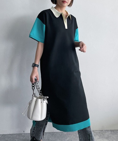 PAGEBOY(ページボーイ)の「バイカラーポロワンピース(ワンピース・レディース・ブラック/オフホワイト・FREE)」の8枚目の写真