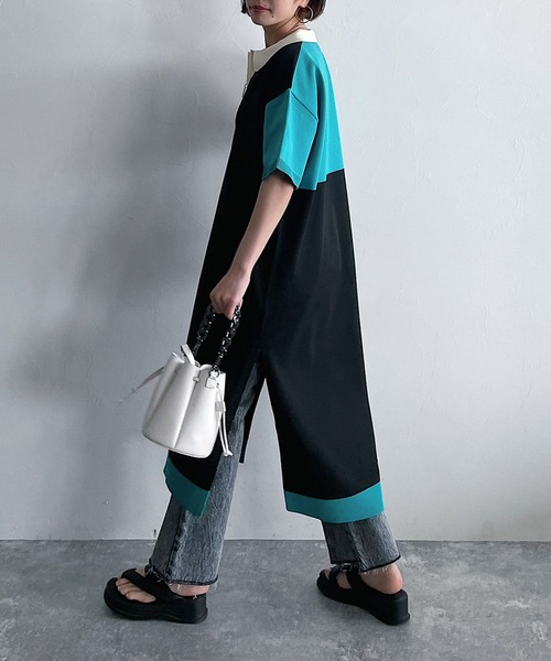 PAGEBOY(ページボーイ)の「バイカラーポロワンピース(ワンピース・レディース・ブラック/オフホワイト・FREE)」の10枚目の写真