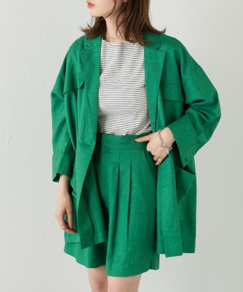Kastane（カスタネ）の「【SETUP対応】リネンBIGジャケット（テーラードジャケット・レディース・ピンク/グリーン/アイボリー・FREE）」の9枚目の写真