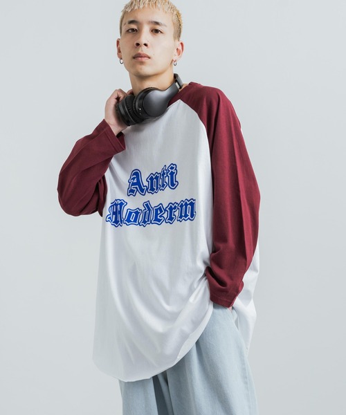 Rocky Monroe（ロッキーモンロー）の「オーバーサイズ ラグランスリーブ七分袖ロゴTシャツ（Tシャツ/カットソー・メンズ・チャコールグレー/ネイビー/グレー/グリーン/バーガンディー・M/L）」の5枚目の写真