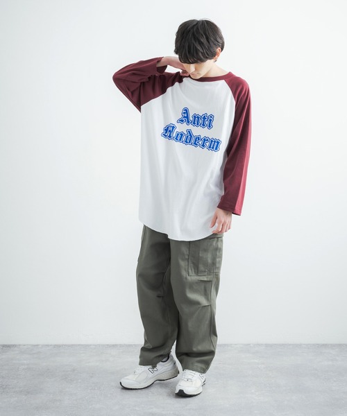 Rocky Monroe（ロッキーモンロー）の「オーバーサイズ ラグランスリーブ七分袖ロゴTシャツ（Tシャツ/カットソー・メンズ・チャコールグレー/ネイビー/グレー/グリーン/バーガンディー・M/L）」の6枚目の写真