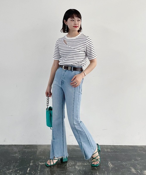 PAGEBOY（ページボーイ）の「スリットオープンリブプルオーバー（Tシャツ/カットソー・レディース・ブラック/オフホワイト/ホワイト系その他/ターコイズブルー・FREE）」の10枚目の写真