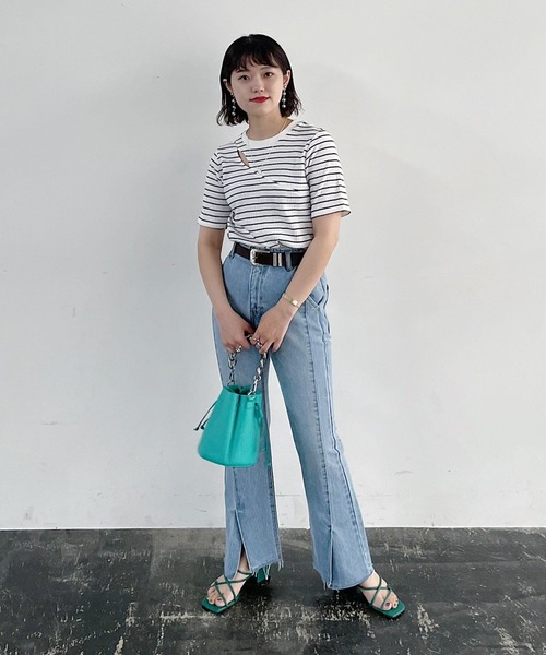 PAGEBOY（ページボーイ）の「スリットオープンリブプルオーバー（Tシャツ/カットソー・レディース・ブラック/オフホワイト/ホワイト系その他/ターコイズブルー・FREE）」の11枚目の写真