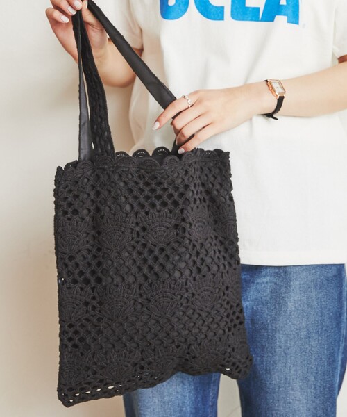 coen（コーエン）の「レース編みトートバッグ（トートバッグ・レディース・ブラック/オレンジ/ナチュラル/ケリー・FREE）」の11枚目の写真