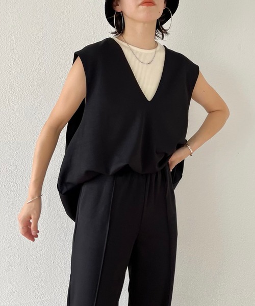 wee9s（ウィークス）の「center line ponte pants / センターラインポンチパンツ（スウェットパンツ・レディース・ブラック/ブラウン/カーキ/アイボリー・FREE）」の19枚目の写真