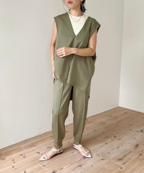 wee9s（ウィークス）の「center line ponte pants / センターラインポンチパンツ（スウェットパンツ・レディース・ブラック/ブラウン/カーキ/アイボリー・FREE）」の14枚目の写真