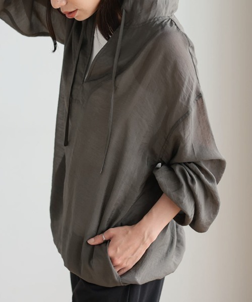 KOBE LETTUCE(コウベレタス)の「シアーフーディトップス(パーカー・レディース・オフホワイト/ベージュ/カーキ/ブラック系・FREE)」の13枚目の写真