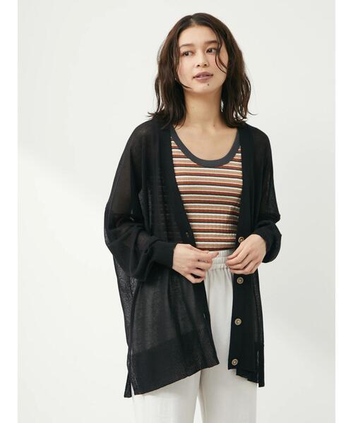 Green　Parks（グリーンパークス）の「洗えるVネックニットカーデ（カーディガン/ボレロ・レディース・ブラック/ブラウン/ブルー/アイボリー・FREE）」の6枚目の写真