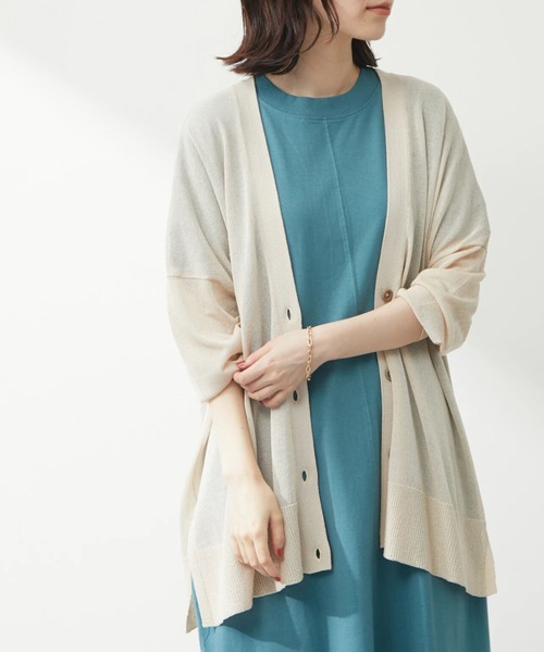 Green　Parks（グリーンパークス）の「洗えるVネックニットカーデ（カーディガン/ボレロ・レディース・ブラック/ブラウン/ブルー/アイボリー・FREE）」の2枚目の写真