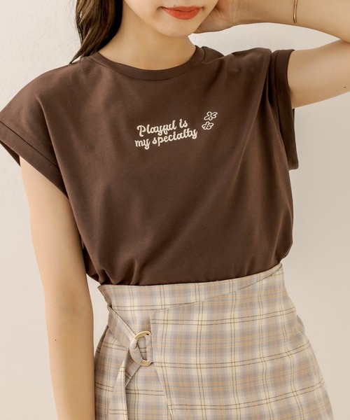 OLIVE des OLIVE（オリーブデオリーブ）の「フレンチスリーブＴシャツ（Tシャツ/カットソー・レディース・ブラック/ブラウン/オフホワイト/ラベンダー・FREE）」の4枚目の写真