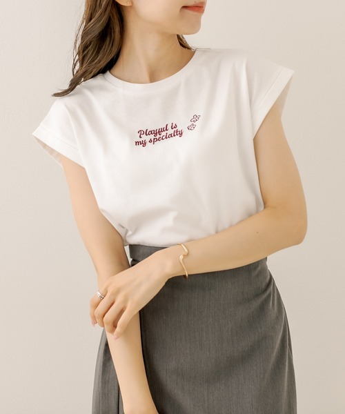 OLIVE des OLIVE（オリーブデオリーブ）の「フレンチスリーブＴシャツ（Tシャツ/カットソー・レディース・ブラック/ブラウン/オフホワイト/ラベンダー・FREE）」の8枚目の写真