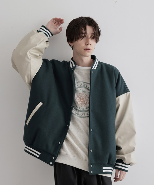 JUNRED(ジュンレッド)の「ウーリータッチワイドバルーンスタジャン(スタジャン・メンズ・ブラック/ダークグリーン/ホワイト系その他4・S/M/L)」の21枚目の写真