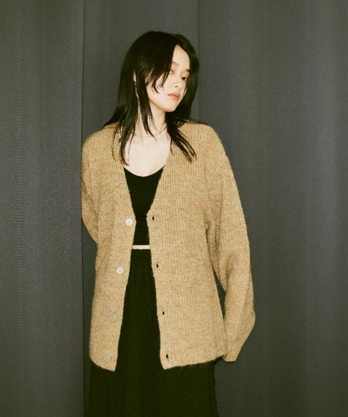 Happy John(ハッピージョン)の「mix knit Vneck cardigan/ミックスニットVネックカーディガン(カーディガン/ボレロ・レディース・ブルー/イエロー・FREE)」の11枚目の写真