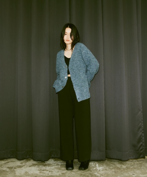 Happy John(ハッピージョン)の「mix knit Vneck cardigan/ミックスニットVネックカーディガン(カーディガン/ボレロ・レディース・ブルー/イエロー・FREE)」の7枚目の写真