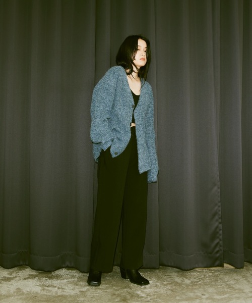 Happy John(ハッピージョン)の「mix knit Vneck cardigan/ミックスニットVネックカーディガン(カーディガン/ボレロ・レディース・ブルー/イエロー・FREE)」の8枚目の写真