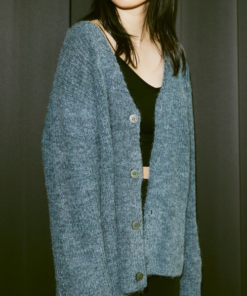 Happy John(ハッピージョン)の「mix knit Vneck cardigan/ミックスニットVネックカーディガン(カーディガン/ボレロ・レディース・ブルー/イエロー・FREE)」の6枚目の写真