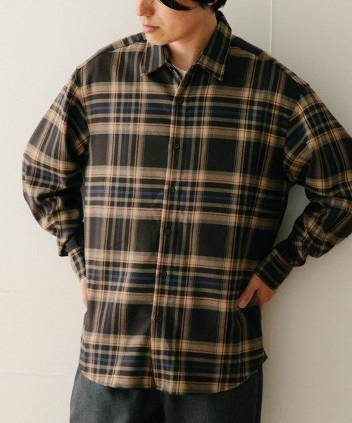 ITEMS URBANRESEARCH（アイテムズ アーバンリサーチ）の「TRストレッチ チェック レギュラーカラーシャツ（シャツ/ブラウス・メンズ・ネイビー/ブラウン/グレー・MEDIUM/LARGE）」の12枚目の写真