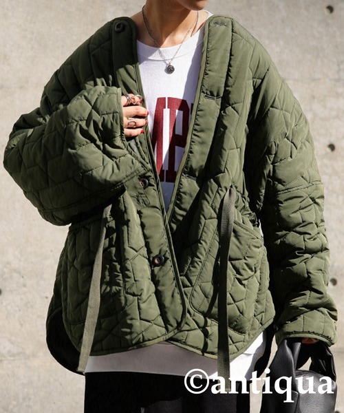 antiqua(アンティカ)の「×着方次第で印象変わる。キルティングジャケット(ダウンジャケット/コート・レディース・ホワイト/ブラック/カーキ・FREE)」の21枚目の写真
