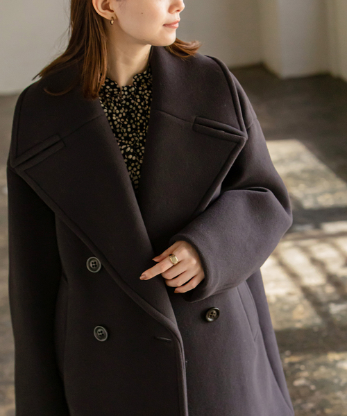 Noble（ノーブル）の「MTRビッグカラーPコート（ピーコート・レディース・ベージュ/ブラウン・38/36）」の5枚目の写真