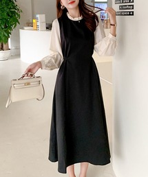 ドッキングフリルネックロングワンピース