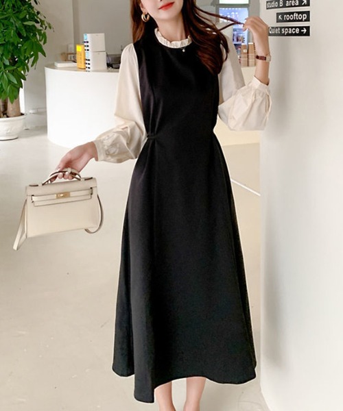 EPICKS(エピックス)の「ドッキングフリルネックロングワンピース(ワンピース・レディース・ブラック・L/XXL/XL/M)」の2枚目の写真