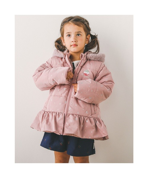 SLAP SLIP（スラップスリップ）の「SLAPSLIP/取り外し可能フード付きキラキラ箔プリント裏フリースタフタ中綿ジャケット(80~130cm)（ブルゾン・キッズ・ピンク/ブルー・90/110/130/100/120）」の4枚目の写真