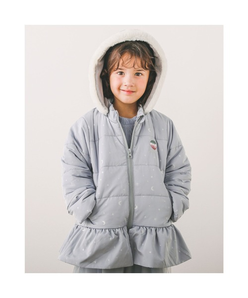 SLAP SLIP（スラップスリップ）の「SLAPSLIP/取り外し可能フード付きキラキラ箔プリント裏フリースタフタ中綿ジャケット(80~130cm)（ブルゾン・キッズ・ピンク/ブルー・90/110/130/100/120）」の6枚目の写真