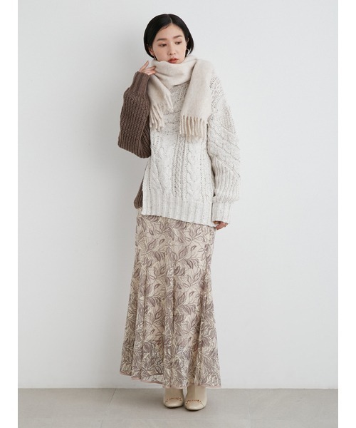 LILY BROWN(リリーブラウン)の「ウールブレンドブークレーストール(ストール/ショール・レディース・ベージュ/アイボリー/ブルー・FREE)」の5枚目の写真