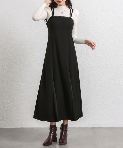 MAISON DE THERESE（メゾン ド テレーズ）の「ダブルショルダー フレアワンピース フリル付き  ポリエステル デイリー（ワンピース・レディース・ブラック/パープル/ベージュ・M）」の9枚目の写真