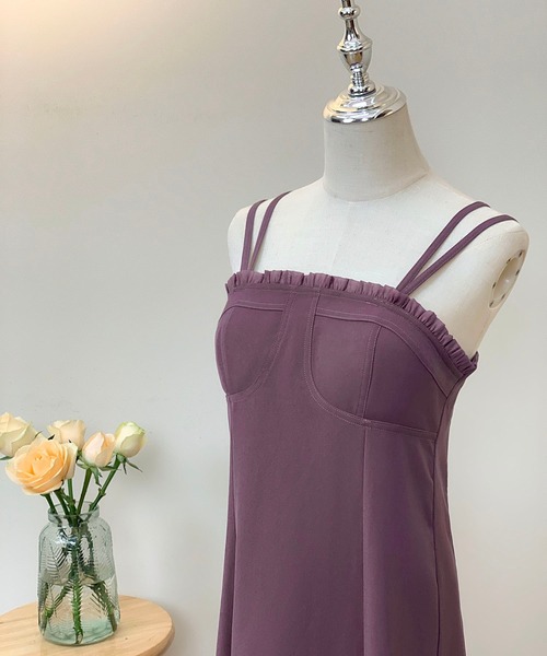 MAISON DE THERESE（メゾン ド テレーズ）の「ダブルショルダー フレアワンピース フリル付き  ポリエステル デイリー（ワンピース・レディース・ブラック/パープル/ベージュ・M）」の5枚目の写真