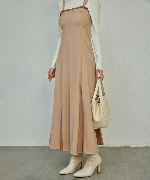 MAISON DE THERESE（メゾン ド テレーズ）の「ダブルショルダー フレアワンピース フリル付き  ポリエステル デイリー（ワンピース・レディース・ブラック/パープル/ベージュ・M）」の6枚目の写真