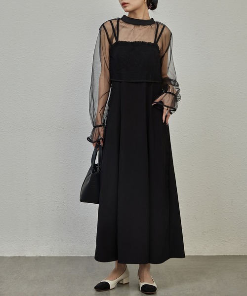 MAISON DE THERESE（メゾン ド テレーズ）の「ダブルショルダー フレアワンピース フリル付き  ポリエステル デイリー（ワンピース・レディース・ブラック/パープル/ベージュ・M）」の18枚目の写真