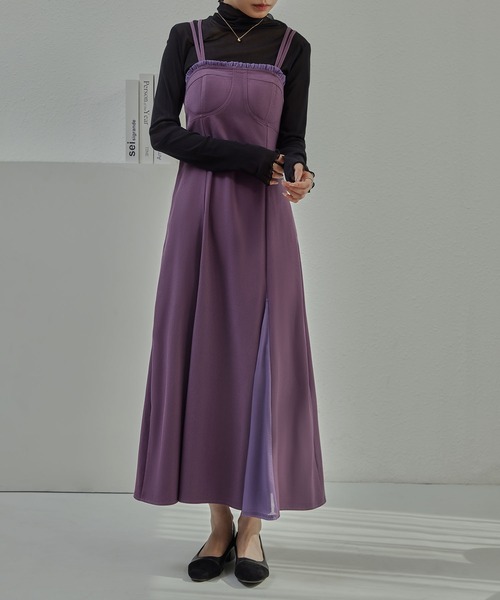 MAISON DE THERESE（メゾン ド テレーズ）の「ダブルショルダー フレアワンピース フリル付き  ポリエステル デイリー（ワンピース・レディース・ブラック/パープル/ベージュ・M）」の11枚目の写真