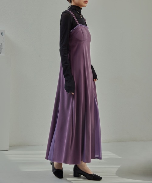 MAISON DE THERESE（メゾン ド テレーズ）の「ダブルショルダー フレアワンピース フリル付き  ポリエステル デイリー（ワンピース・レディース・ブラック/パープル/ベージュ・M）」の12枚目の写真