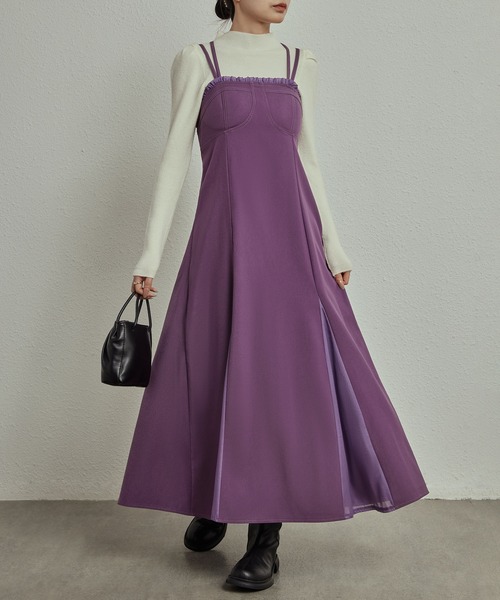 MAISON DE THERESE（メゾン ド テレーズ）の「ダブルショルダー フレアワンピース フリル付き  ポリエステル デイリー（ワンピース・レディース・ブラック/パープル/ベージュ・M）」の8枚目の写真