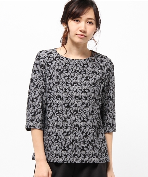 FIGARO Paris（フィガロパリ）の「◆ボーダーフラワーレース プルオーバー（シャツ/ブラウス・レディース・チャコールグレー/ネイビー・36/38）」の2枚目の写真