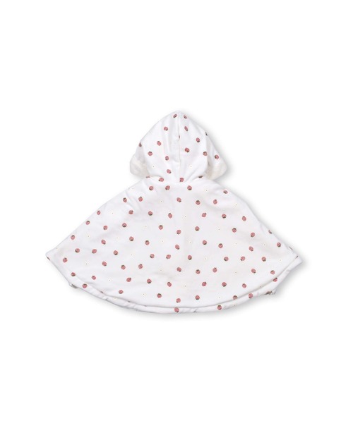 SLAP SLIP BABY（スラップスリップベビー）の「SLAPSLIPBABY/イチゴ花総柄ファーパッチ裏ボアマントベビー(50~90cm)（ポンチョ・キッズ・オフホワイト/ピンク・ONESIZE）」の3枚目の写真