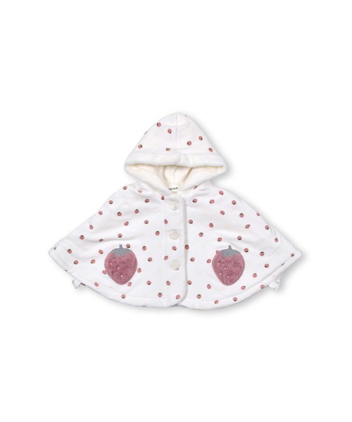 SLAP SLIP BABY（スラップスリップベビー）の「SLAPSLIPBABY/イチゴ花総柄ファーパッチ裏ボアマントベビー(50~90cm)（ポンチョ・キッズ・オフホワイト/ピンク・ONESIZE）」の19枚目の写真