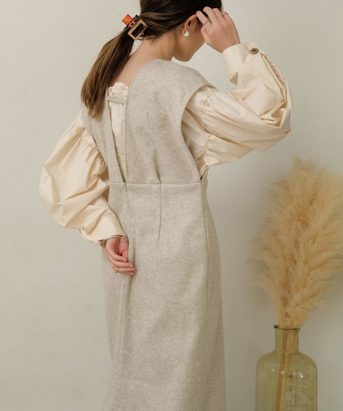 Bab（バブ）の「【低身長向けサイズあり】ウールライクリボンセットジャンスカ（ジャンパースカート・レディース・ブラック/ベージュ・M/S）」の14枚目の写真