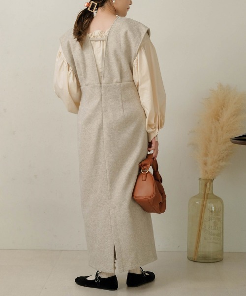 Bab（バブ）の「【低身長向けサイズあり】ウールライクリボンセットジャンスカ（ジャンパースカート・レディース・ブラック/ベージュ・M/S）」の16枚目の写真