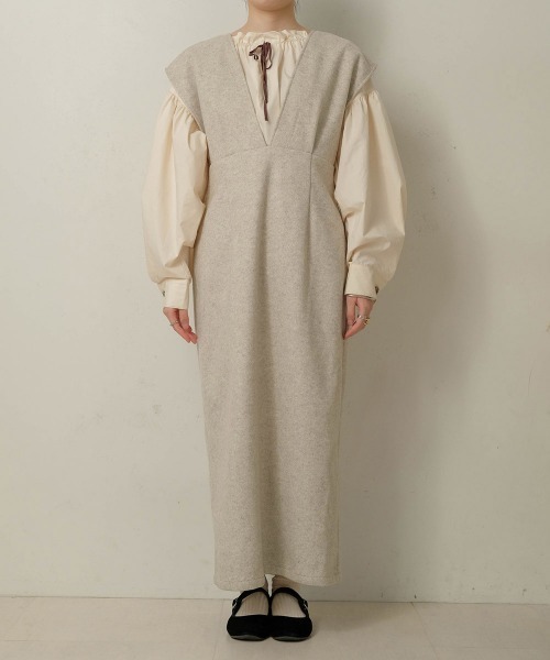 Bab（バブ）の「【低身長向けサイズあり】ウールライクリボンセットジャンスカ（ジャンパースカート・レディース・ブラック/ベージュ・M/S）」の17枚目の写真