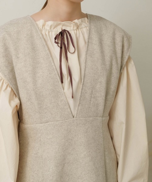 Bab（バブ）の「【低身長向けサイズあり】ウールライクリボンセットジャンスカ（ジャンパースカート・レディース・ブラック/ベージュ・M/S）」の18枚目の写真