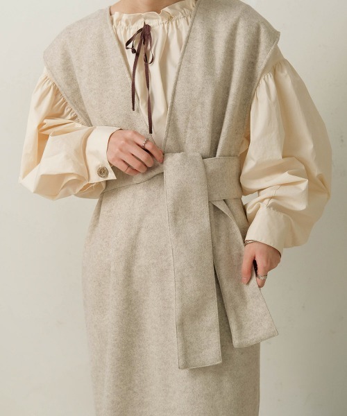 Bab（バブ）の「【低身長向けサイズあり】ウールライクリボンセットジャンスカ（ジャンパースカート・レディース・ブラック/ベージュ・M/S）」の19枚目の写真