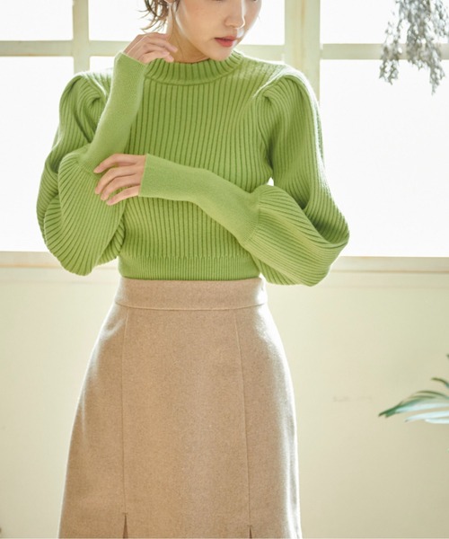 FREE'S MART（フリーズマート）の「◆リブハイネックボリュームスリーブニット（ニット/セーター・レディース・パープル/グリーン/ブラック/ホワイト・FREE）」の22枚目の写真