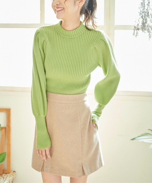 FREE'S MART（フリーズマート）の「◆リブハイネックボリュームスリーブニット（ニット/セーター・レディース・パープル/グリーン/ブラック/ホワイト・FREE）」の12枚目の写真