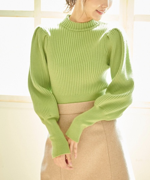 FREE'S MART（フリーズマート）の「◆リブハイネックボリュームスリーブニット（ニット/セーター・レディース・パープル/グリーン/ブラック/ホワイト・FREE）」の8枚目の写真