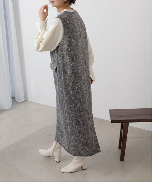 frames RAY CASSIN（フレームスレイカズン）の「ミックスツイードVネックワンピース（ジャンパースカート・レディース・ブラック/キナリ/ベージュ・FREE）」の3枚目の写真