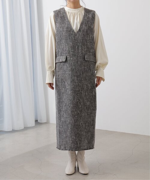 frames RAY CASSIN（フレームスレイカズン）の「ミックスツイードVネックワンピース（ジャンパースカート・レディース・ブラック/キナリ/ベージュ・FREE）」の7枚目の写真